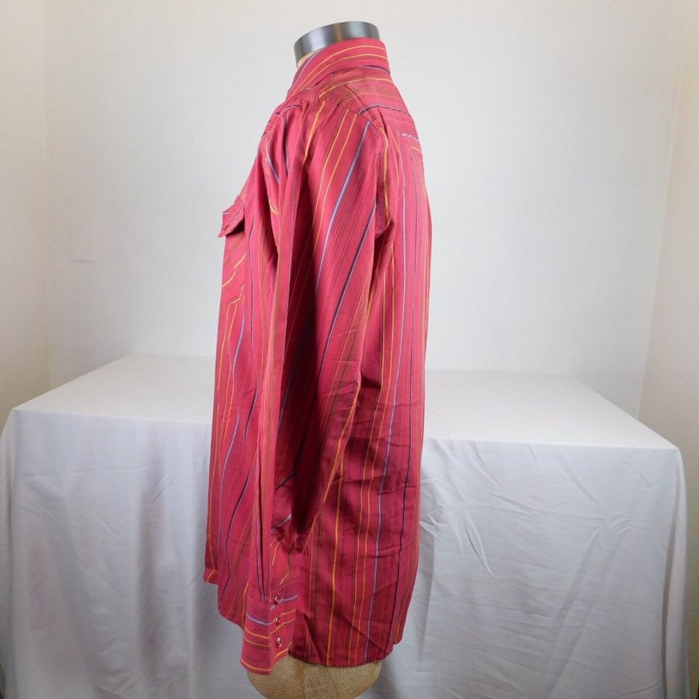 White Horse Pearl Snap Up Men Red with Stripes Shirt Western Rockabilly Size L - Picture 2 of 10